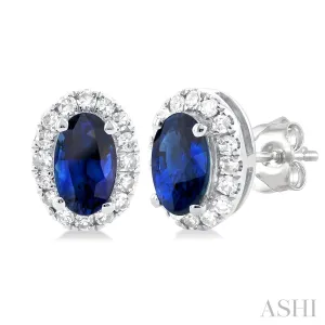 10K White Gold Diamond and Sapphire Stud Earrings, 0.13 Carat TW