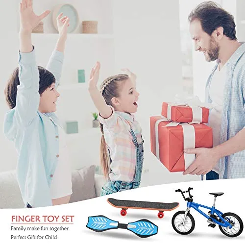 18 Pieces Mini Finger Toys Set Finger Skateboards Finger Bikes Scooter Tiny Swing Board Fingertip Movement Party Favors Replacement Wheels and Tools