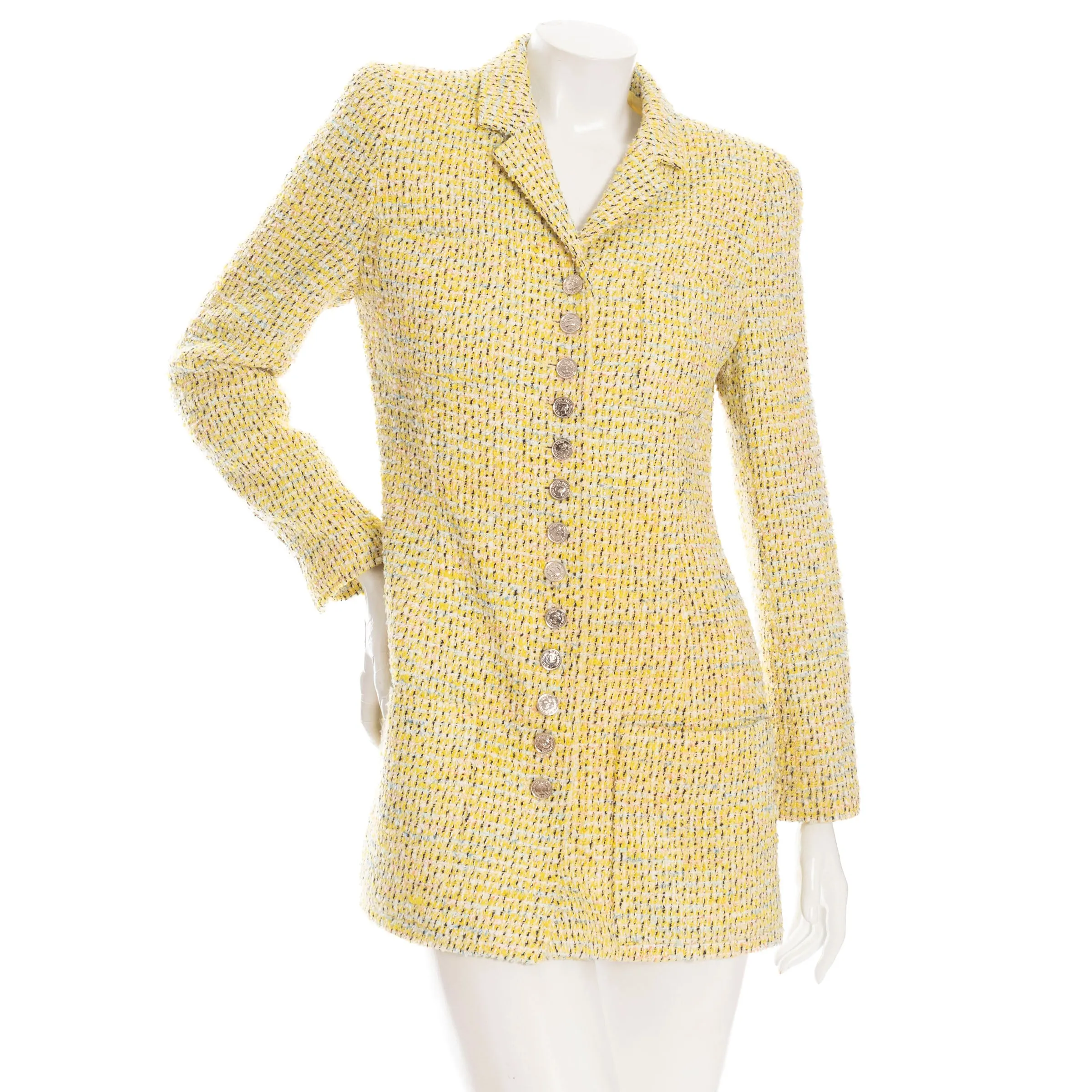 1996 Yellow Tweed Two-Piece Jacket and Skirt Suit