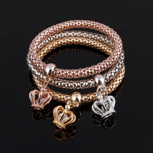 3 Pcs/Set Heart Charm Crystal Bracelets & Bangles