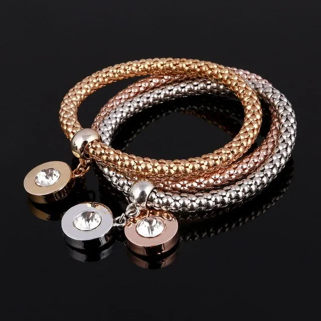 3 Pcs/Set Heart Charm Crystal Bracelets & Bangles