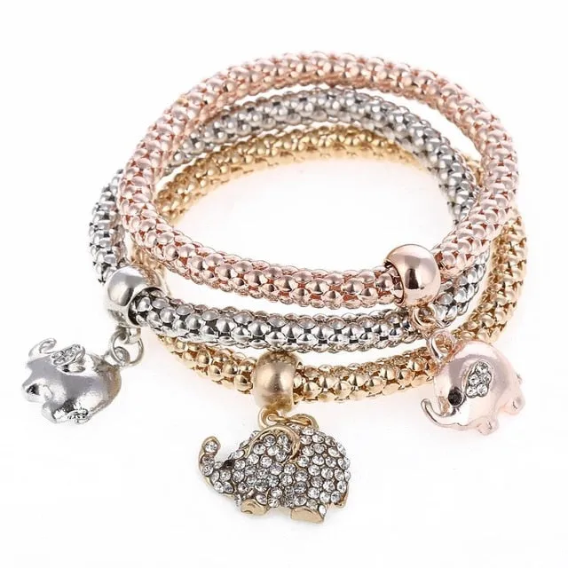 3 Pcs/Set Heart Charm Crystal Bracelets & Bangles