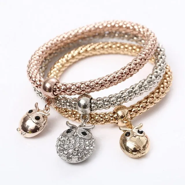 3 Pcs/Set Heart Charm Crystal Bracelets & Bangles