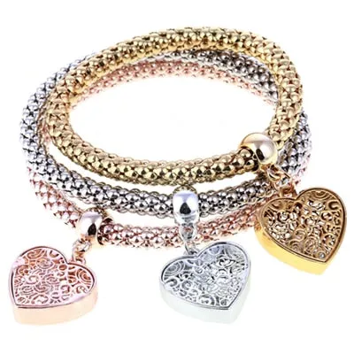 3 Pcs/Set Heart Charm Crystal Bracelets & Bangles