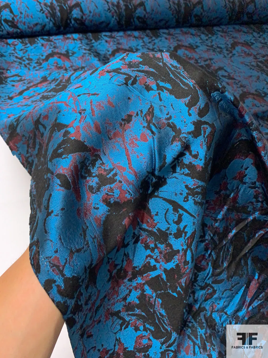 Abstract Splatter Brocade - Ocean Blue / Black / Maroon