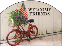 Americana Bicycle Welcome Friends Garden Sign