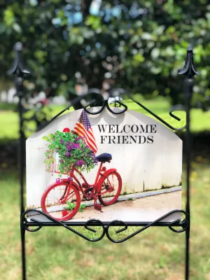 Americana Bicycle Welcome Friends Garden Sign