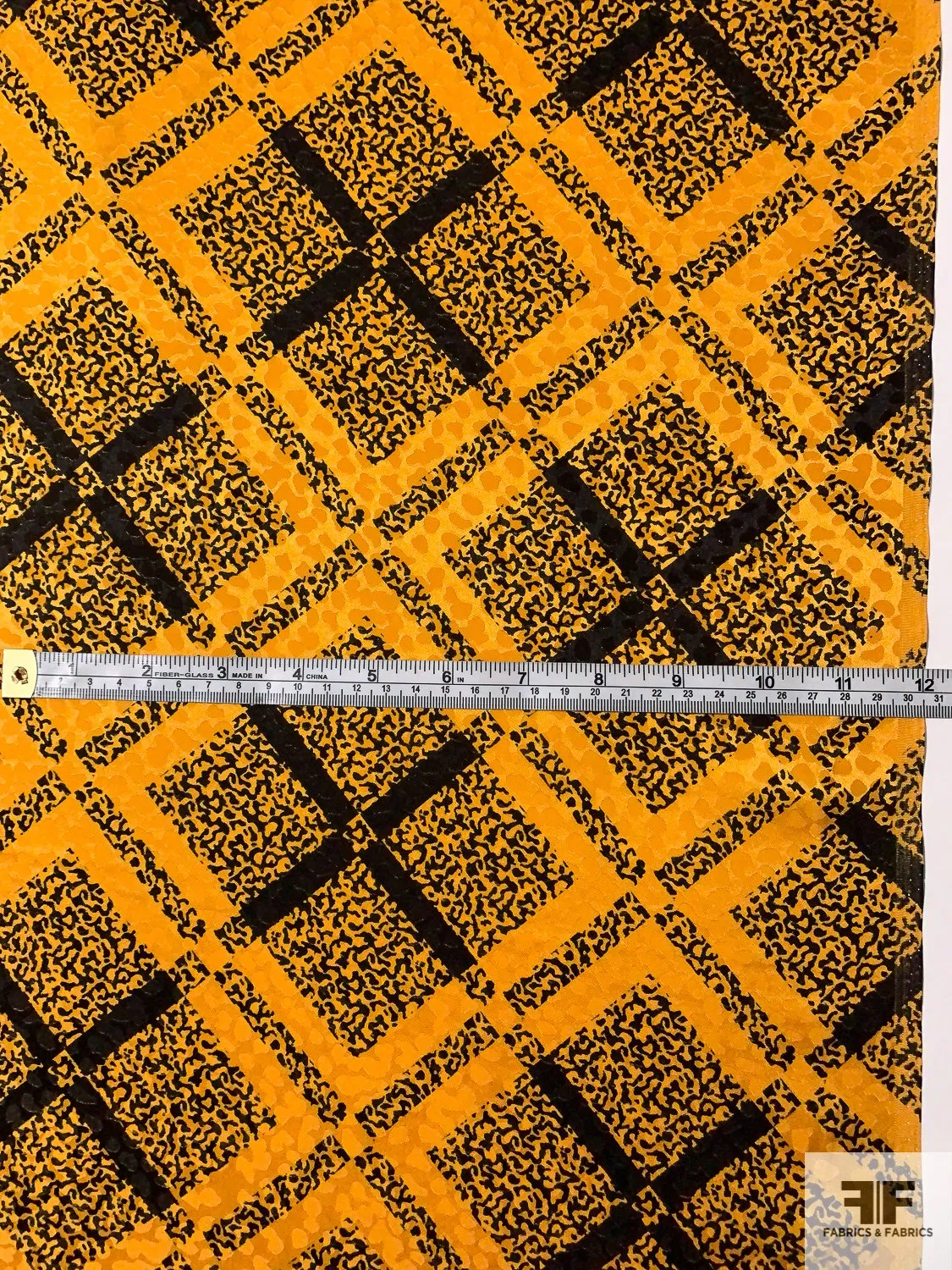 Animal Pattern and Diagonal Plaid Printed Silk Jacquard - Turmeric / Black