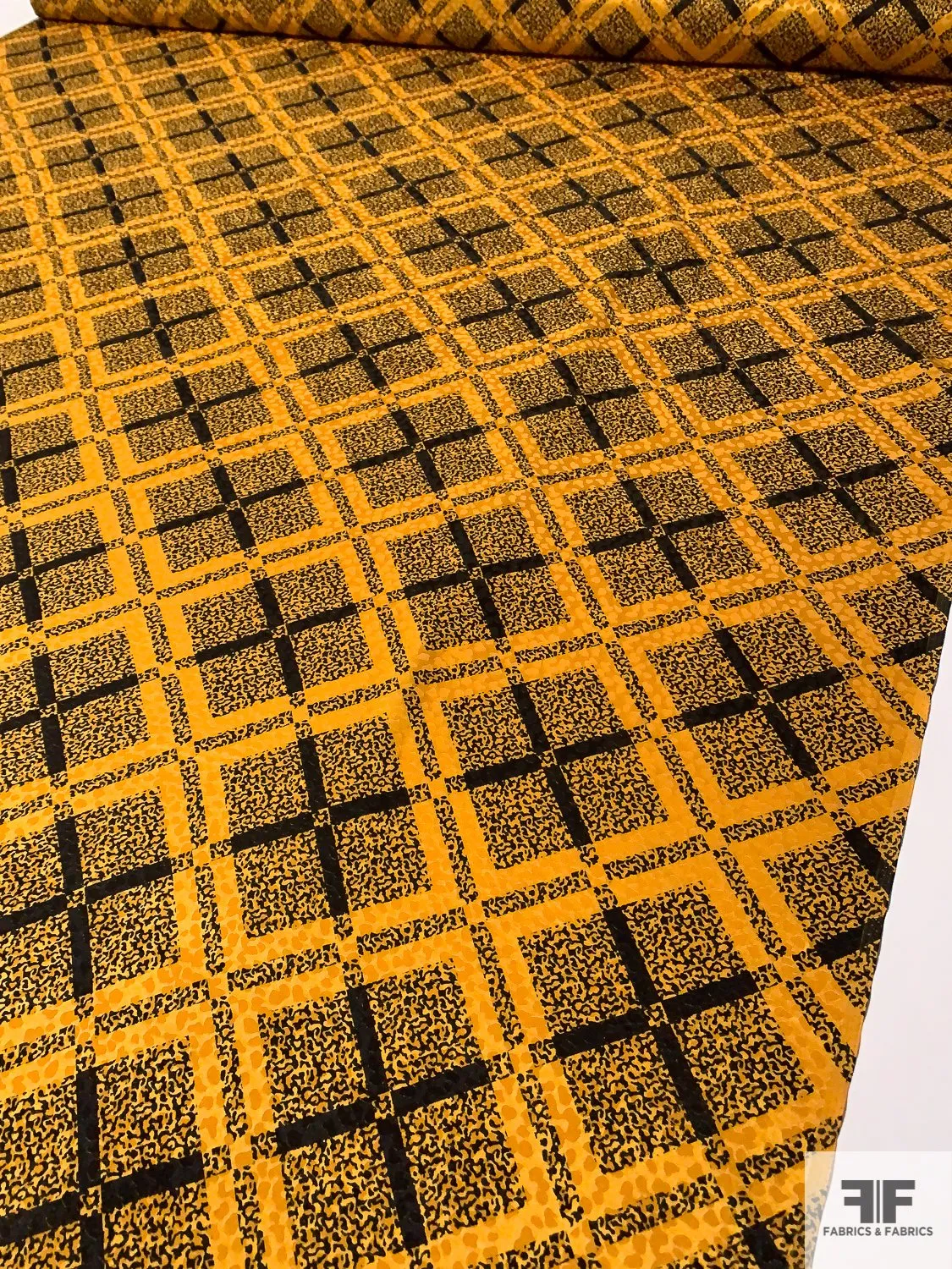 Animal Pattern and Diagonal Plaid Printed Silk Jacquard - Turmeric / Black