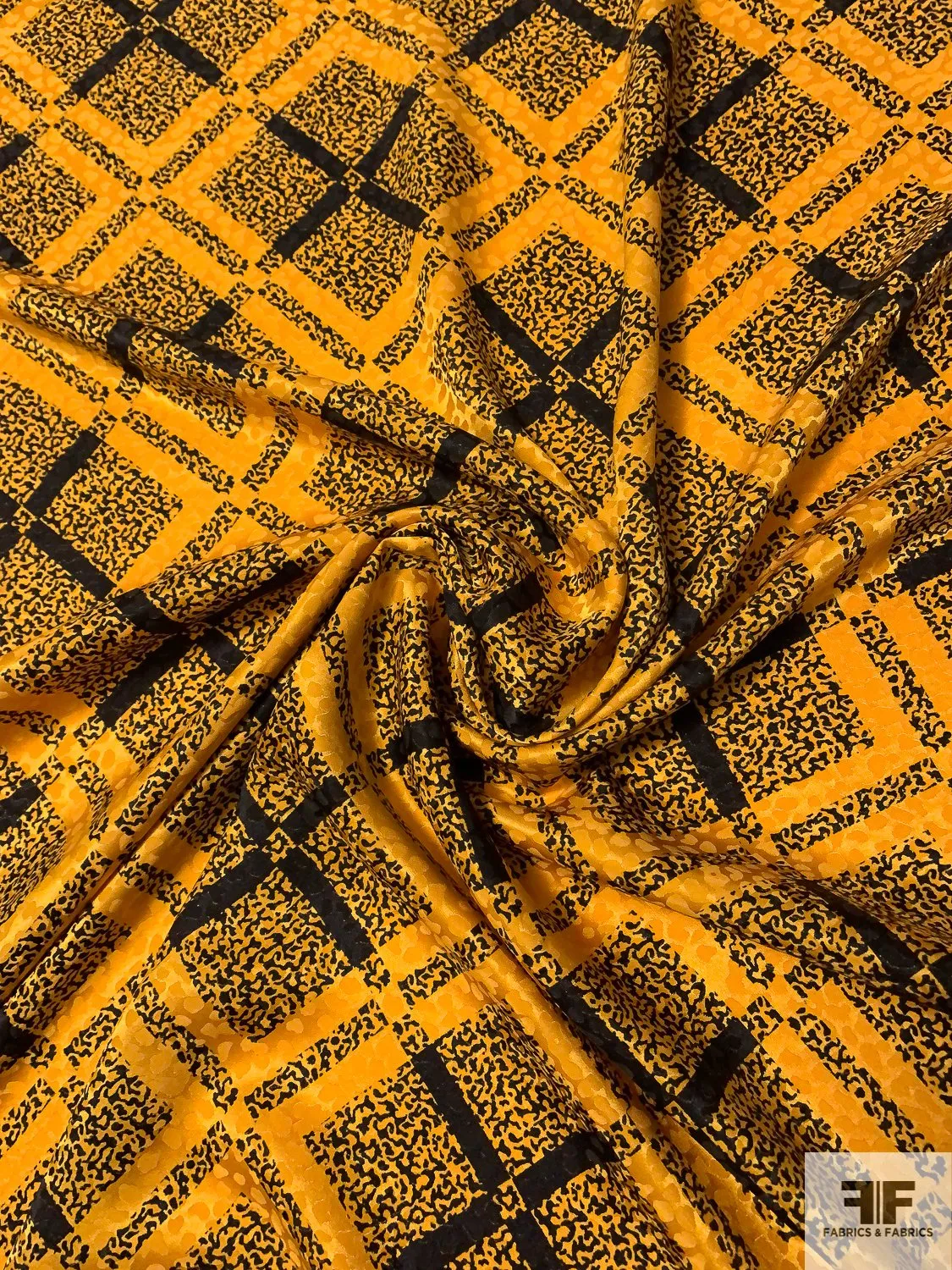 Animal Pattern and Diagonal Plaid Printed Silk Jacquard - Turmeric / Black