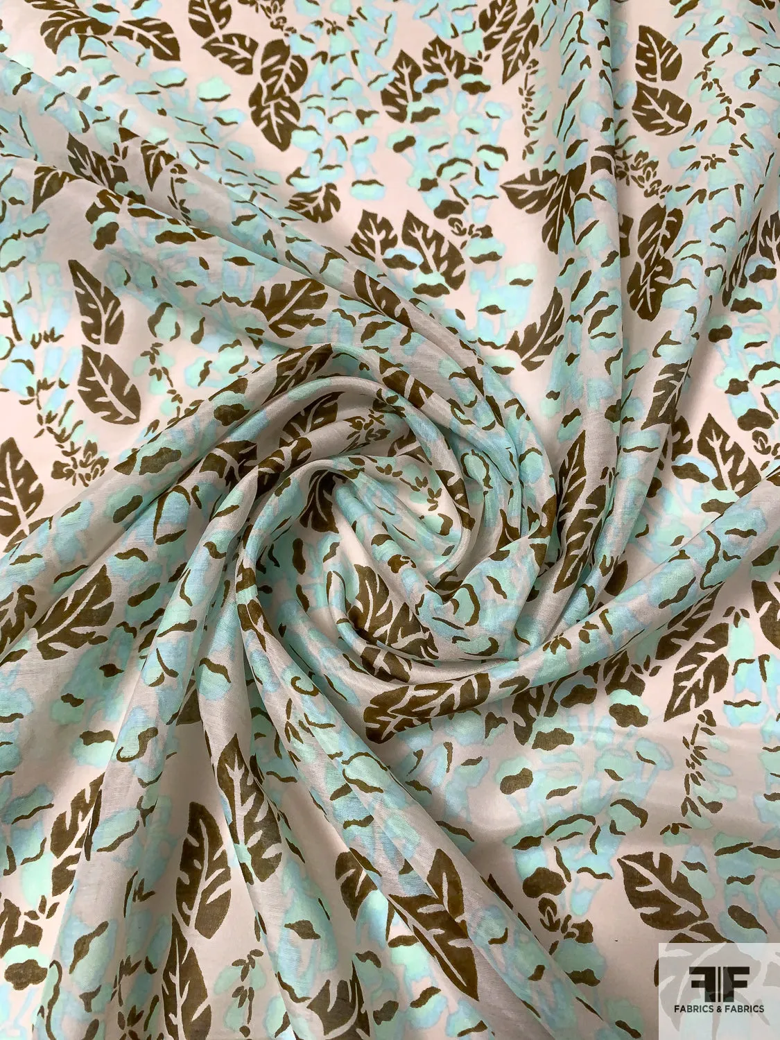 Anna Sui Leaf Inspired Printed Cotton-Silk Voile - Seafoam / Brown / Grey-Beige