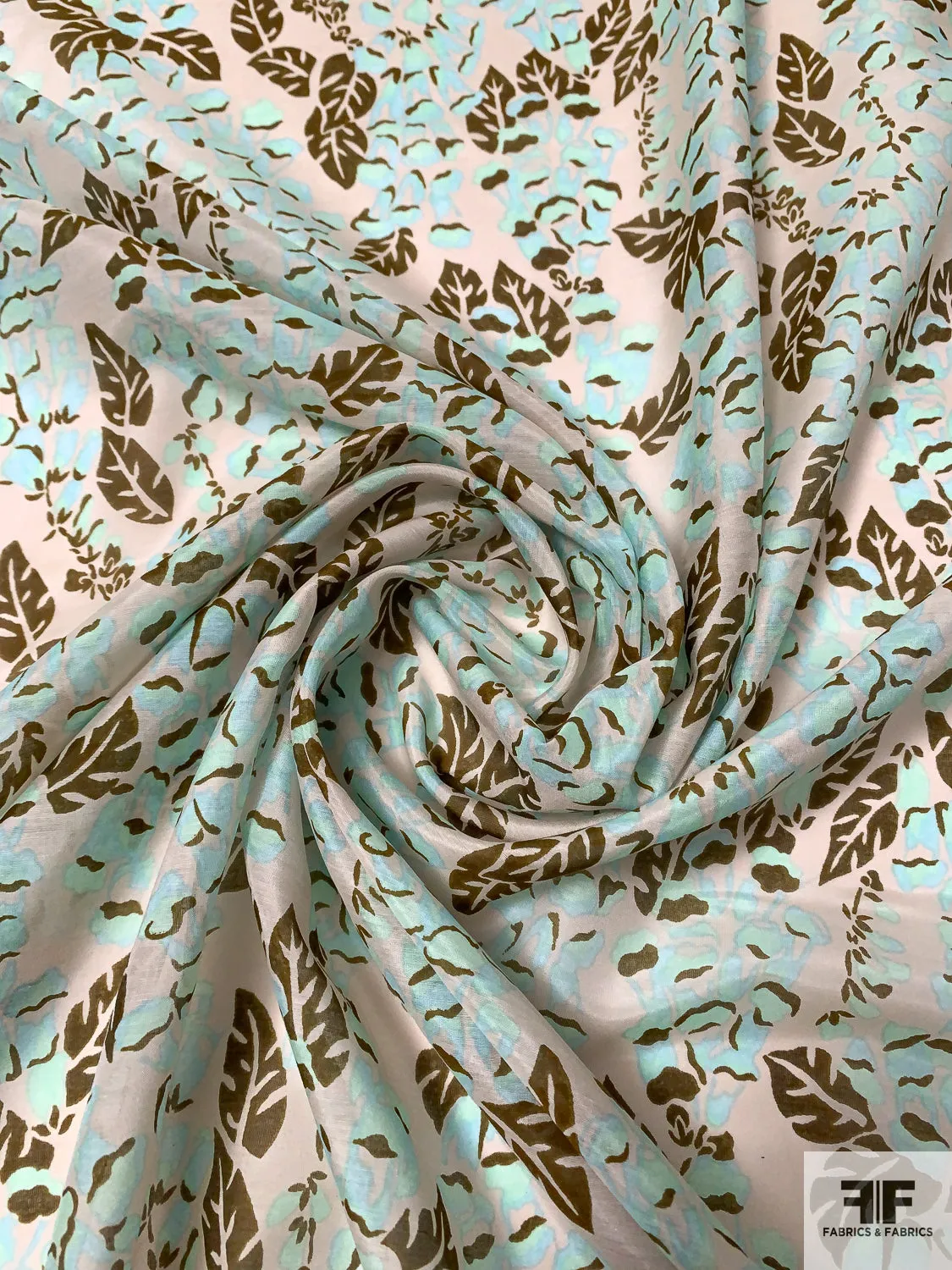 Anna Sui Leaf Inspired Printed Cotton-Silk Voile - Seafoam / Brown / Grey-Beige