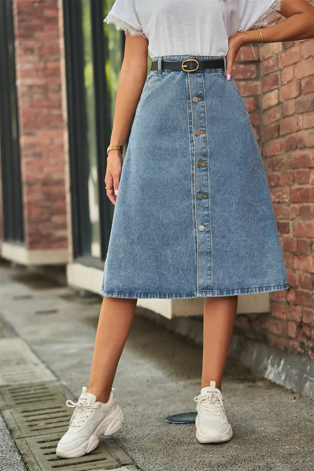 *APP EXCLUSIVE* Button Front A-Line Denim Skirt