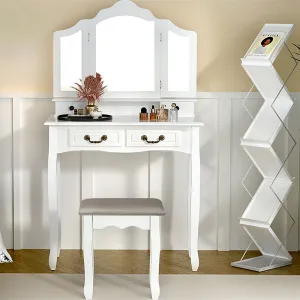 Artiss Dressing Table Stool Set Foldable Mirror White