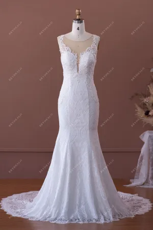 Beaded Lace Illusion Neck Mermaid Wedding Dress