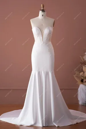 Beaded Lace Satin Strapless Plunging Mermaid Wedding Dress