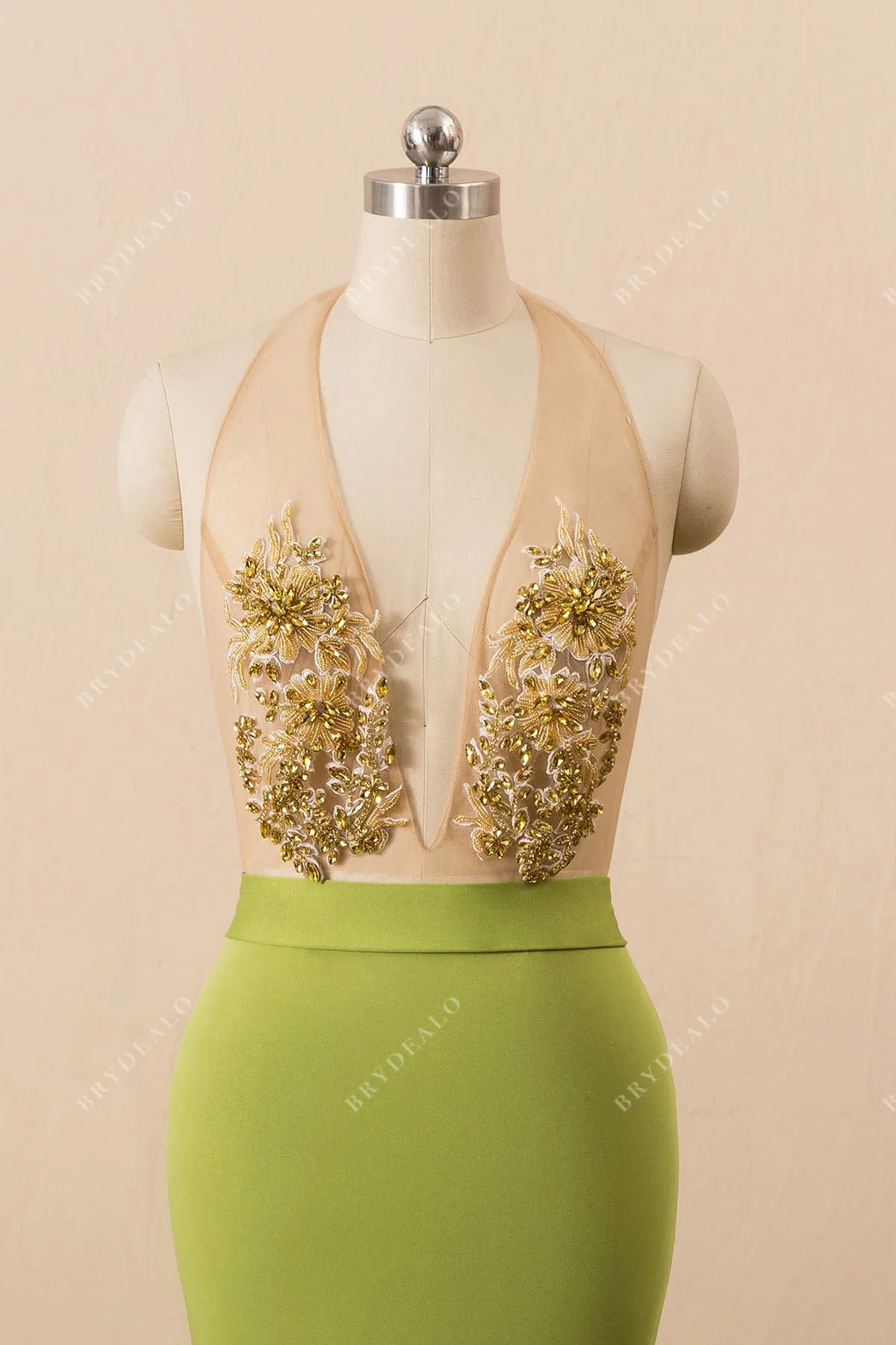 Beaded Moss Green Jersey Mermaid Prom Dress