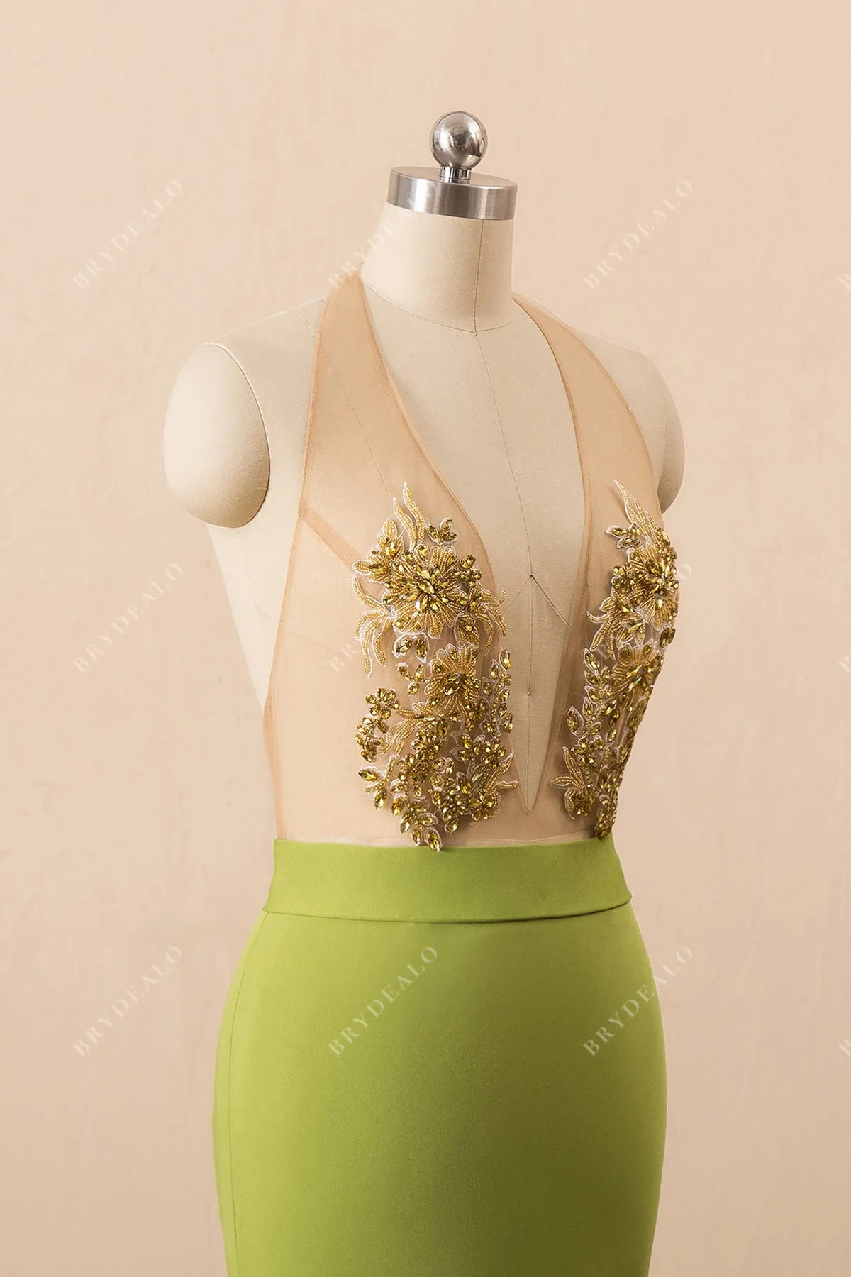 Beaded Moss Green Jersey Mermaid Prom Dress