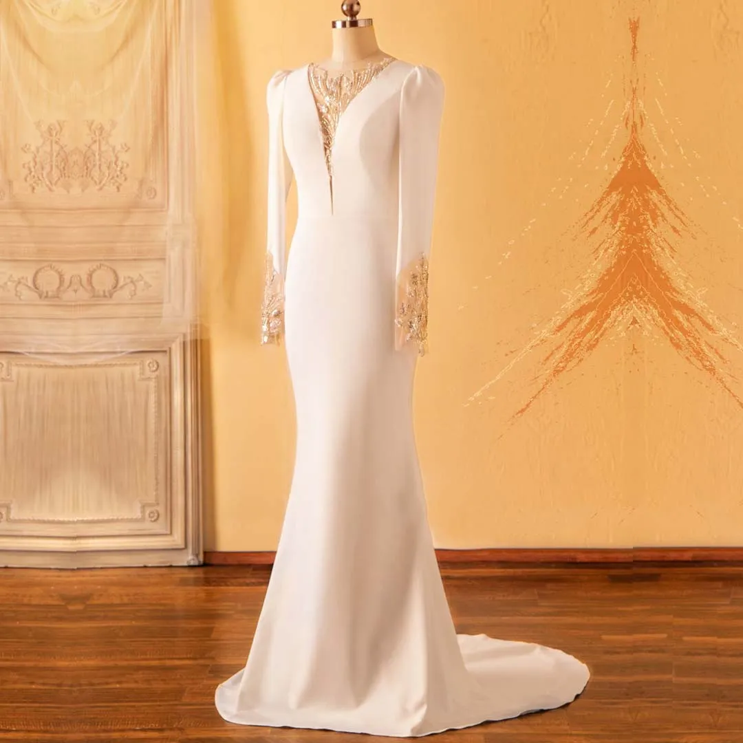 Beaded Plunging Neck Crepe Mermaid Wholesale Wedding Dress