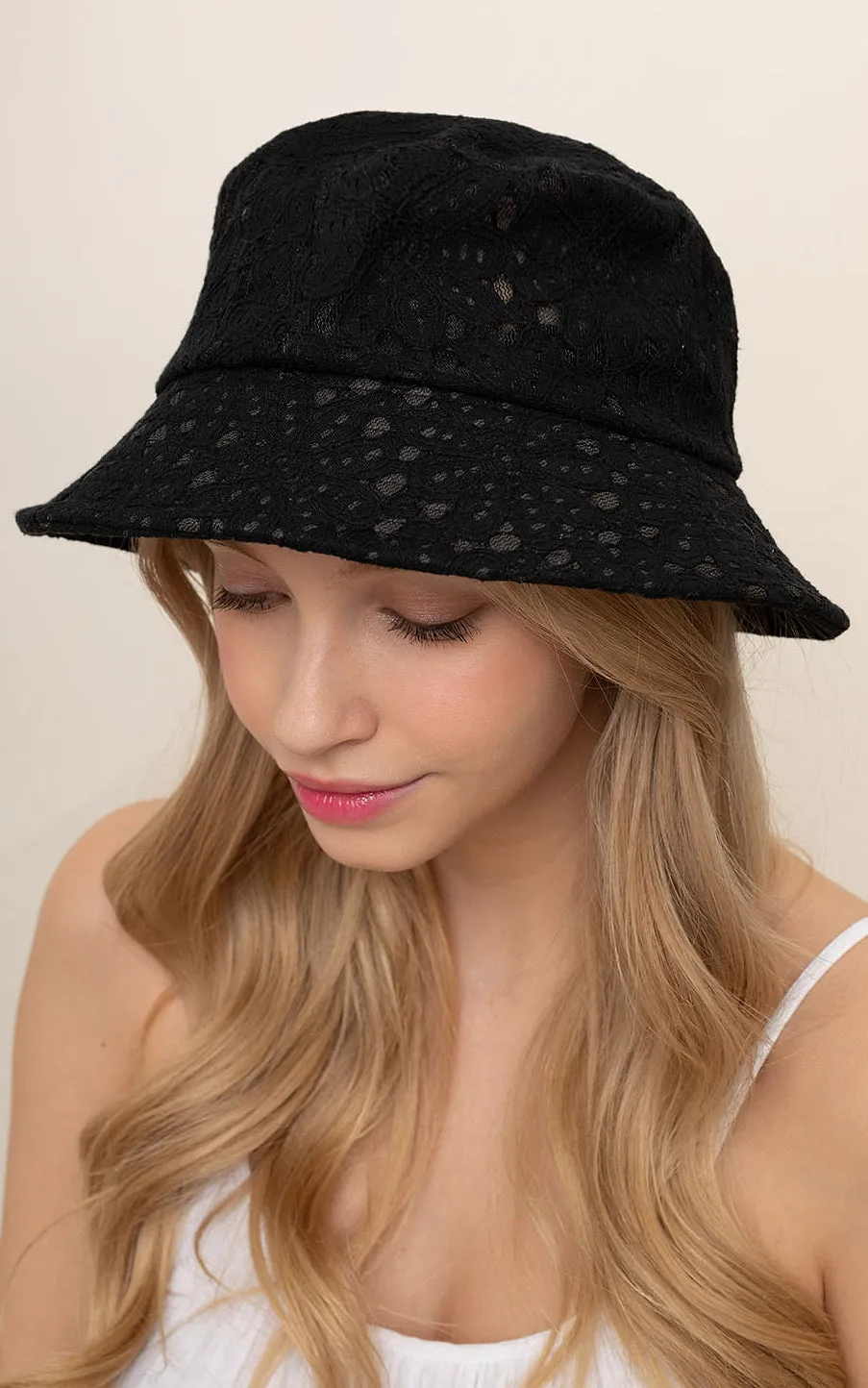 BHU110027 Flower Pattern Lace Bucket Hat