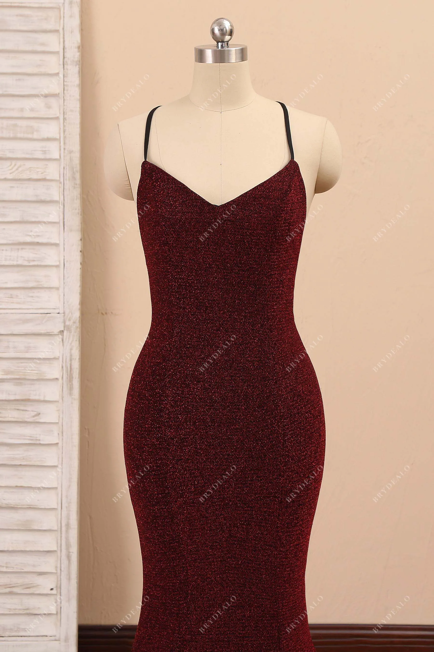 Burgundy Glitter Thin Straps Mermaid Prom Dress