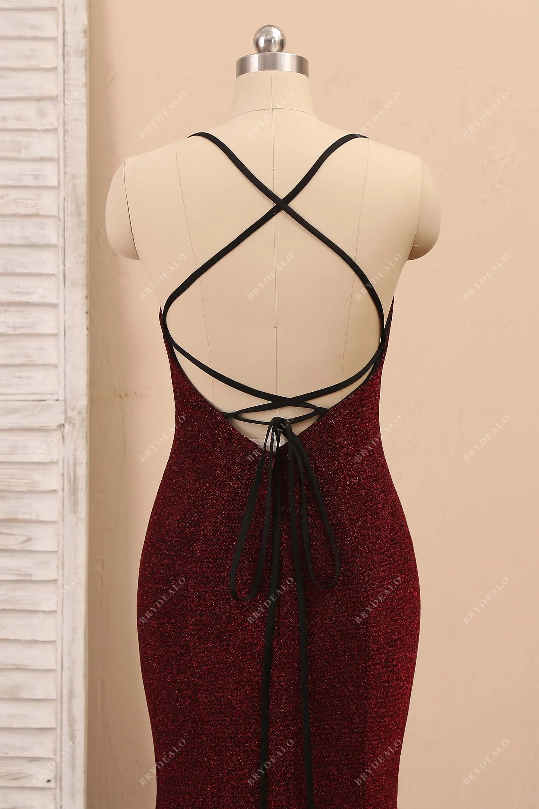 Burgundy Glitter Thin Straps Mermaid Prom Dress