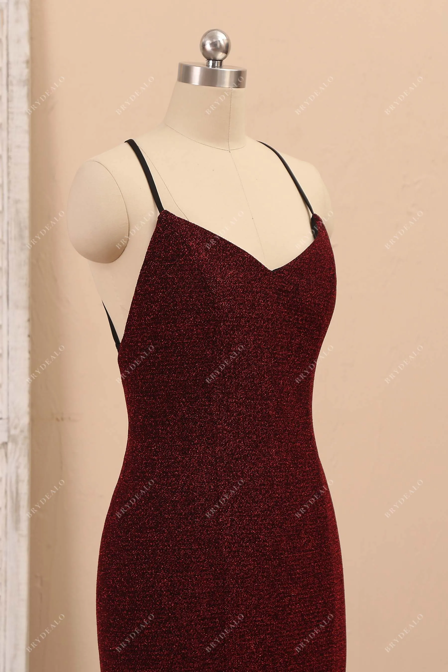 Burgundy Glitter Thin Straps Mermaid Prom Dress