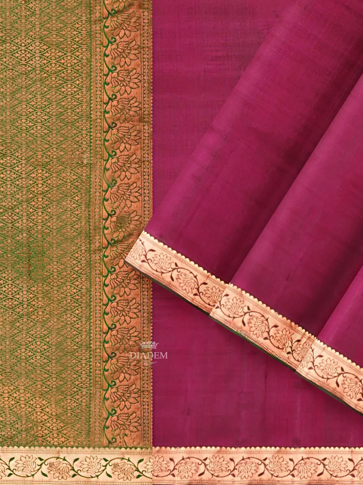 Burgundy Silk Saree with Plain body and Contrast Zari Border