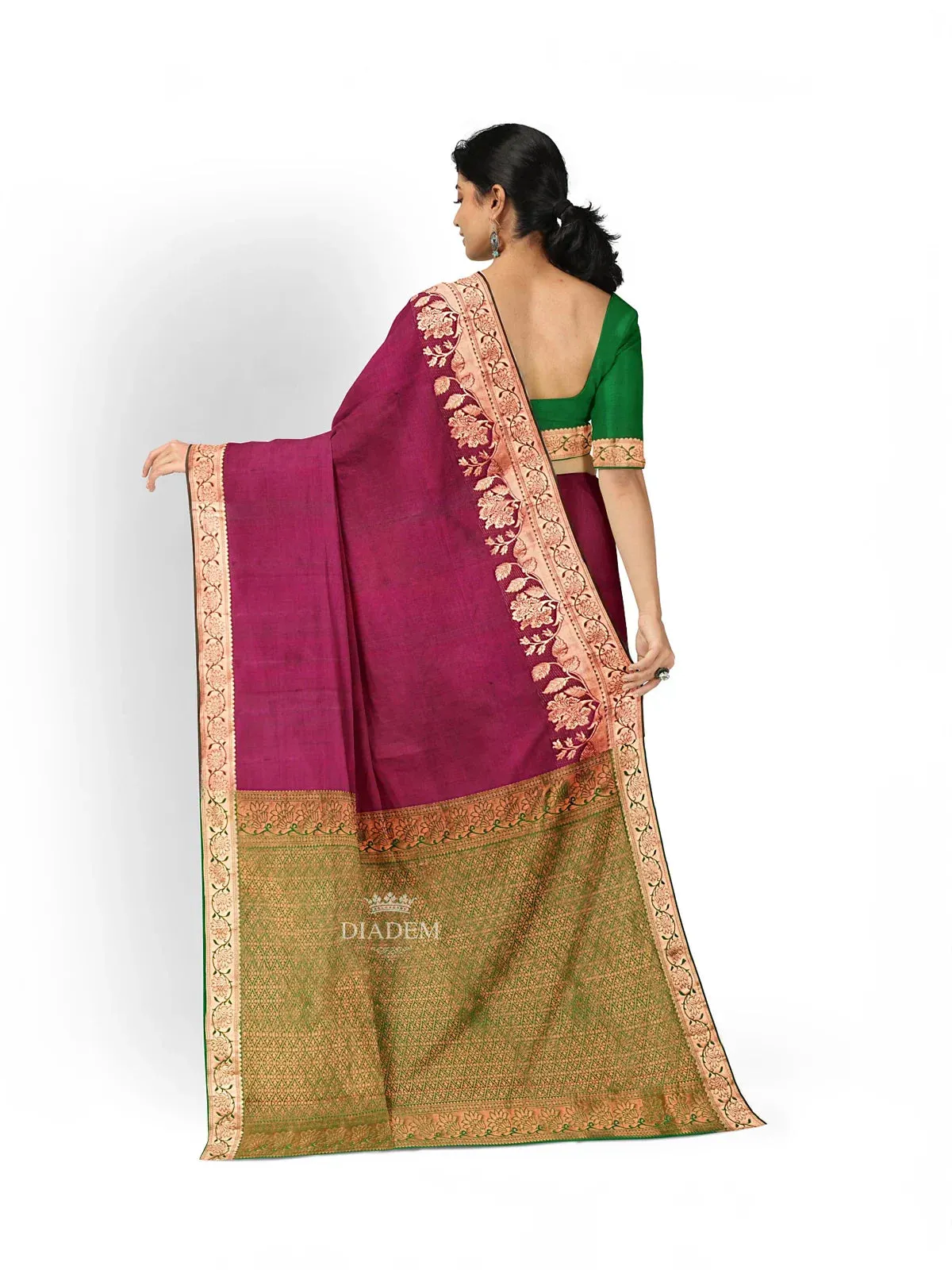 Burgundy Silk Saree with Plain body and Contrast Zari Border