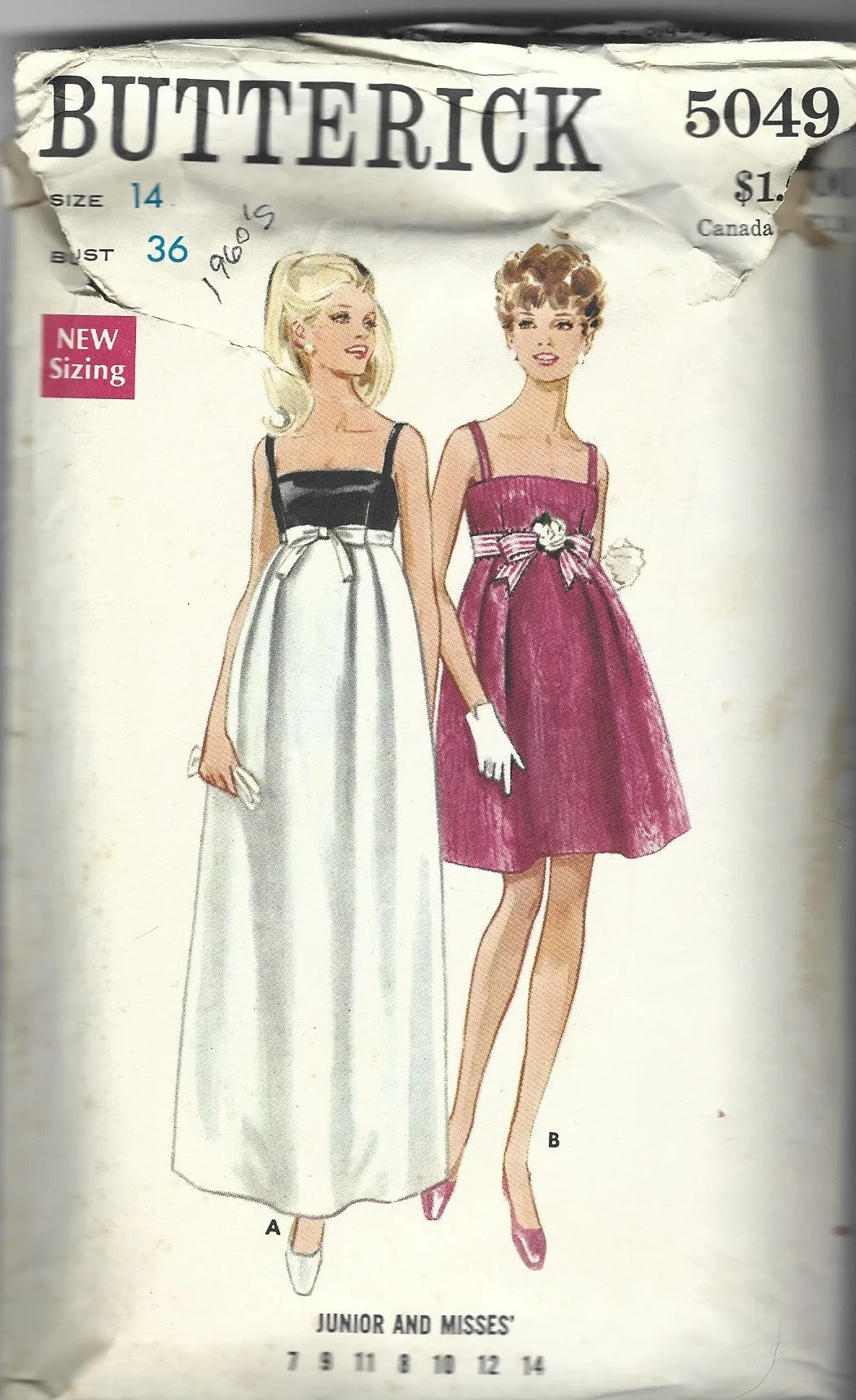 Butterick 5049 Ladies Evening Dress Gown Vintage Sewing Pattern 1960s