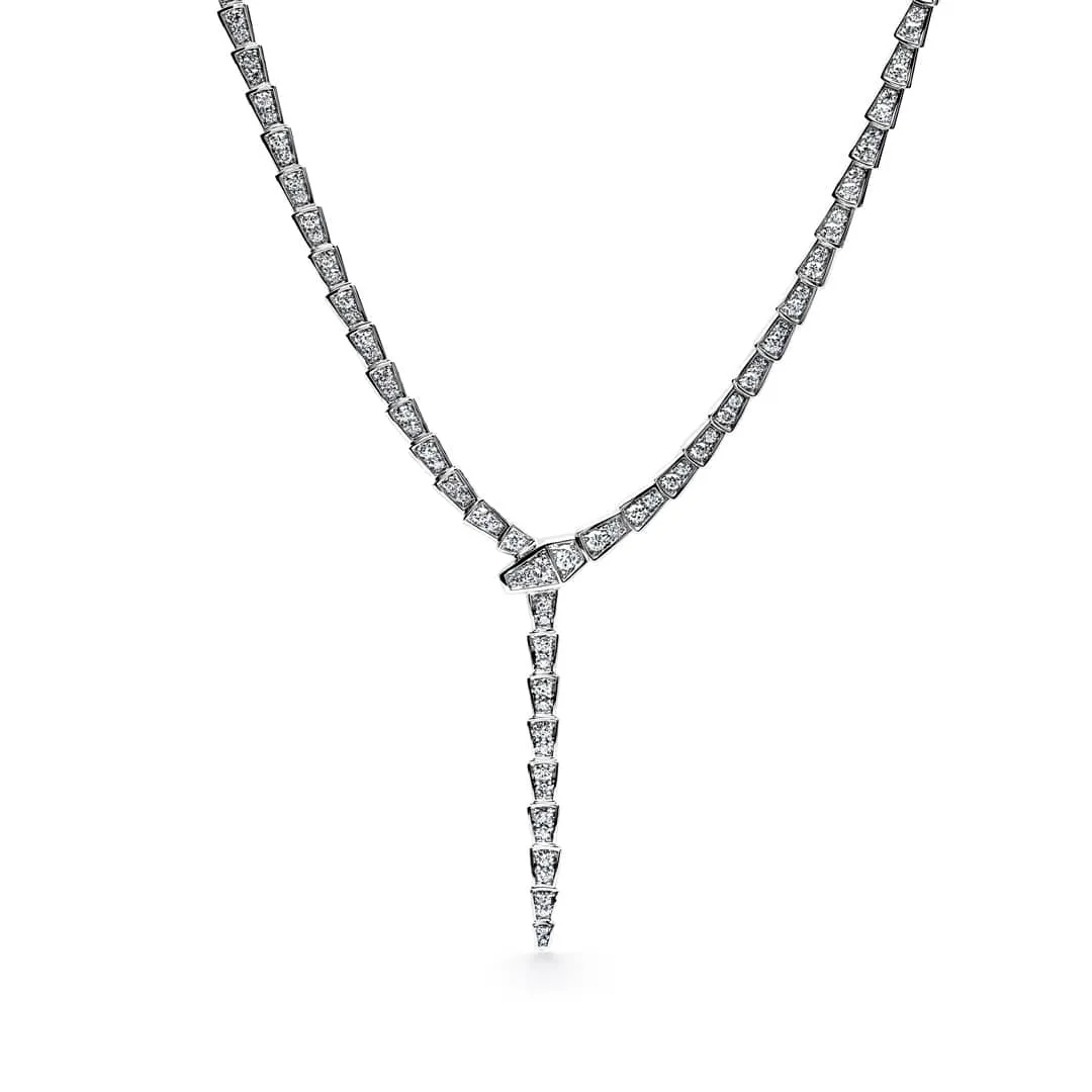 BVLGARI Serpenti Viper Slim Necklace White Gold Full Pavé Diamonds 351090