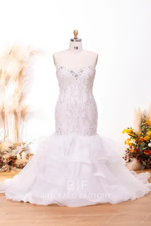 Crystals Lace Organza Strapless Long Bridal Dress