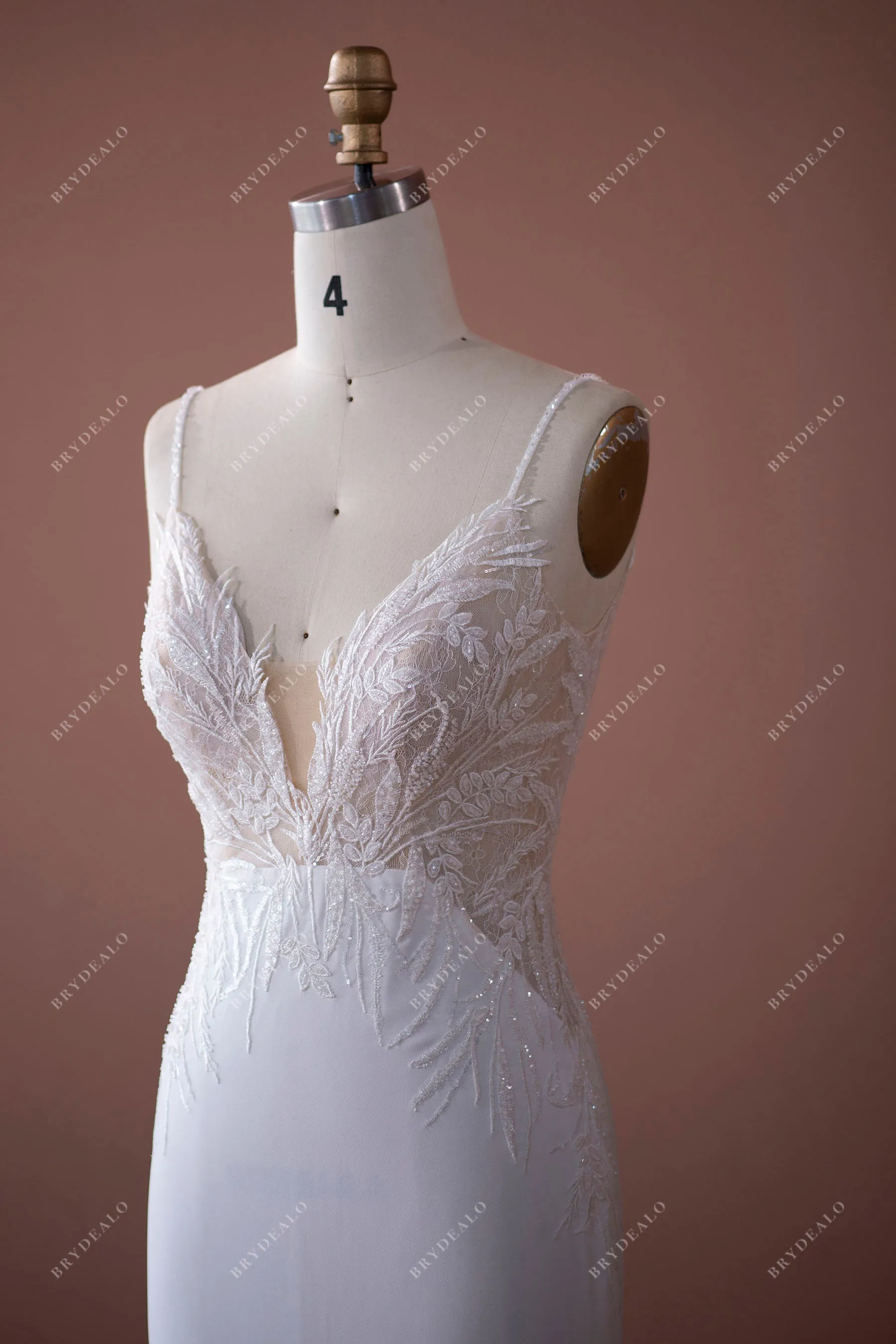 Designer Beaded Lace Plunge Mermaid Wedding Dress