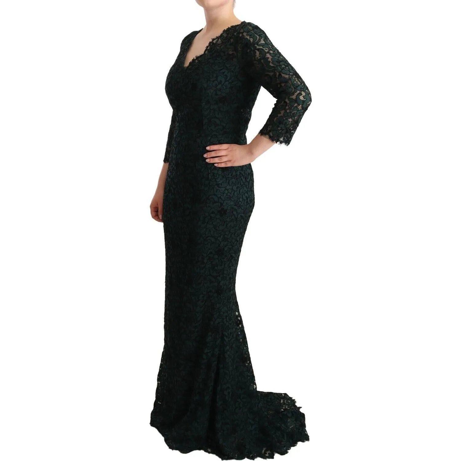 Dolce & Gabbana Elegant Lace Floor-Length V-Neck Dress