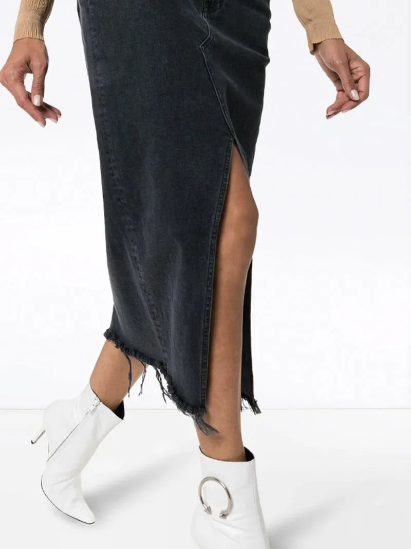 Elizabella front slit denim skirt