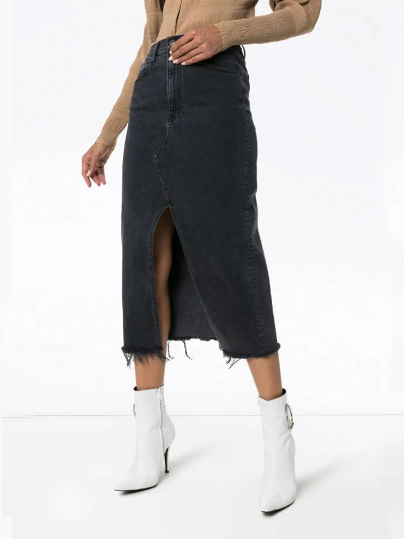 Elizabella front slit denim skirt