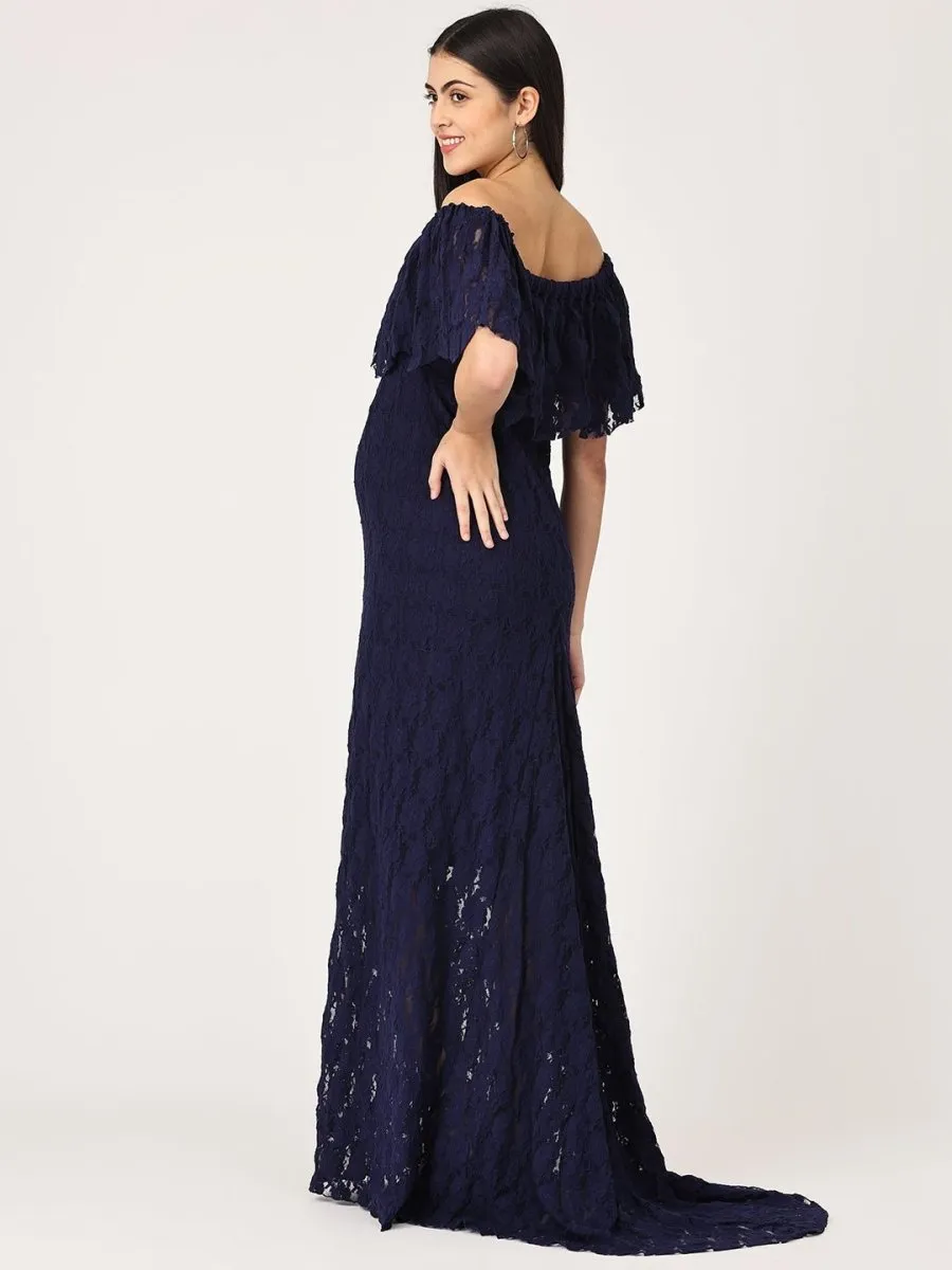 Enchanté Blue Maternity Lace Gown