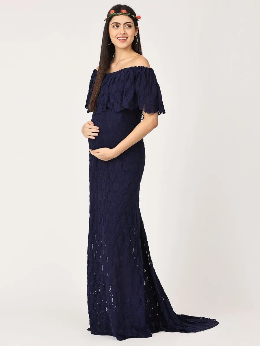 Enchanté Blue Maternity Lace Gown