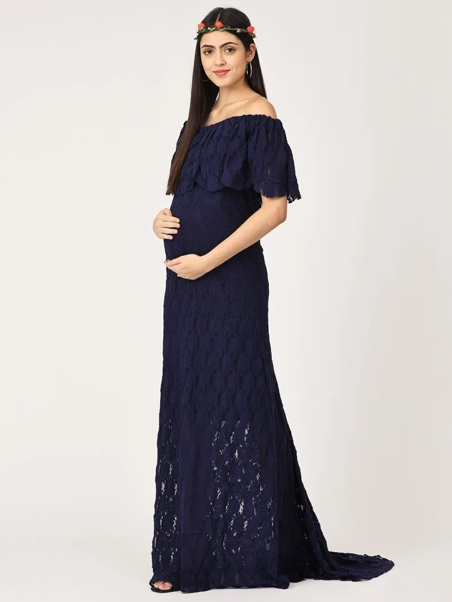 Enchanté Blue Maternity Lace Gown