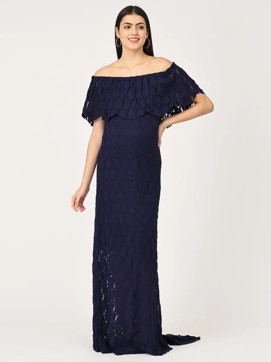 Enchanté Blue Maternity Lace Gown