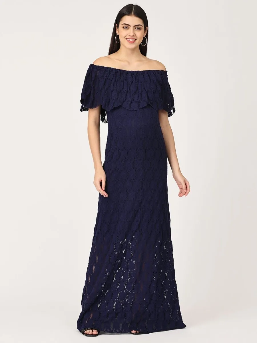 Enchanté Blue Maternity Lace Gown