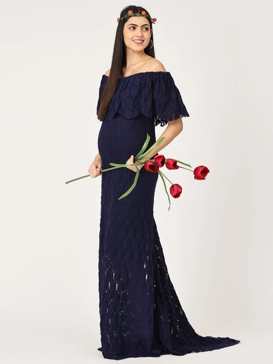 Enchanté Blue Maternity Lace Gown