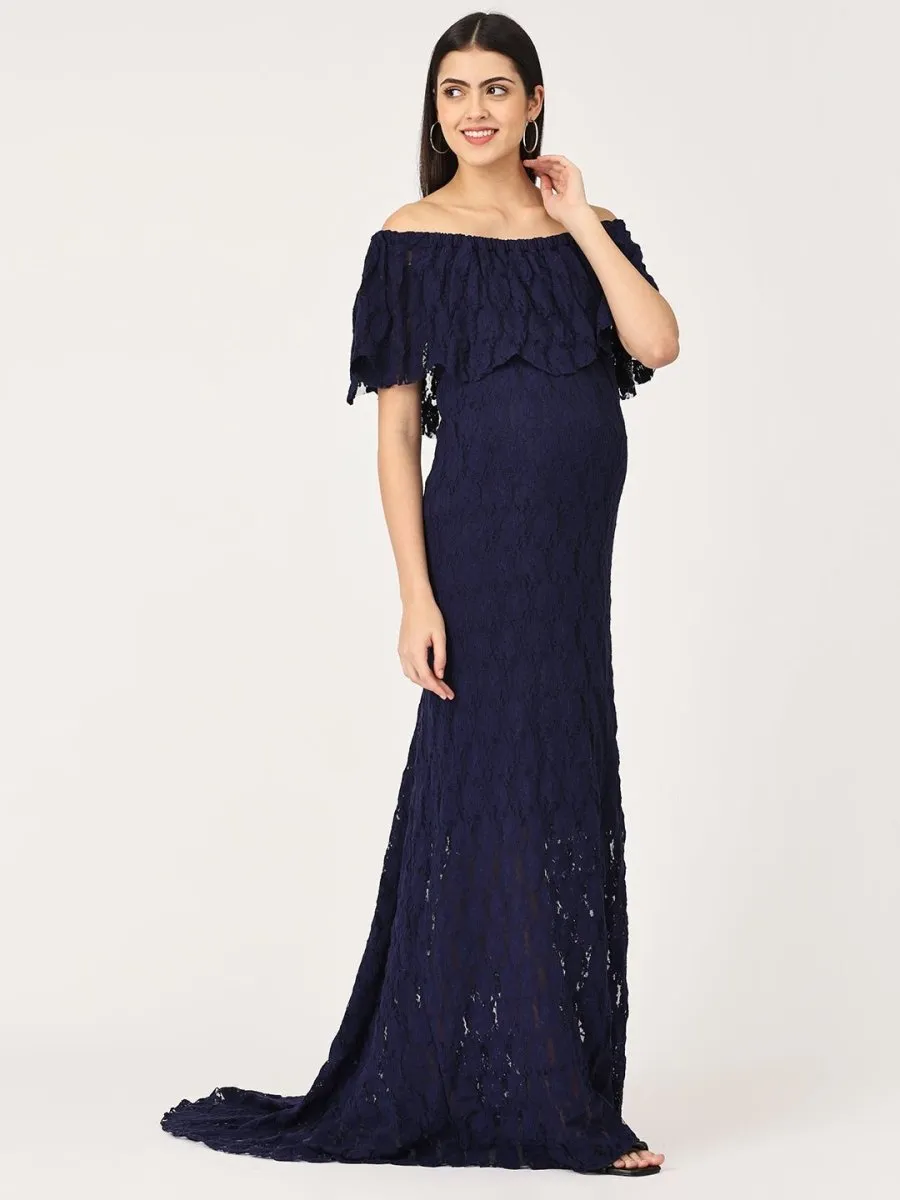 Enchanté Blue Maternity Lace Gown