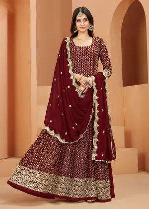 Faux Georgette Winsome Maroon Sequins Anarkali Suit