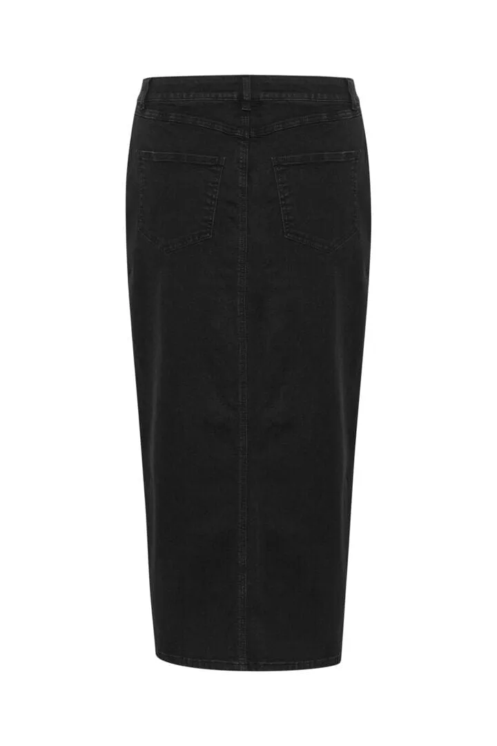 FRONT SLIT BLACK DENIM SKIRT