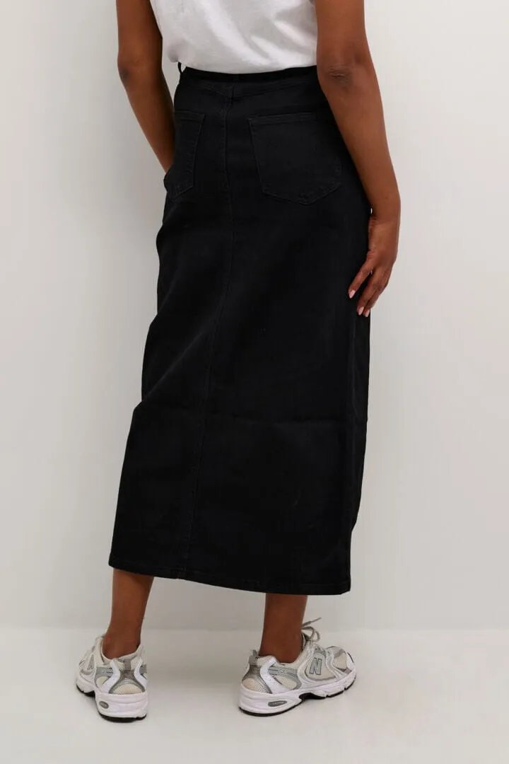 FRONT SLIT BLACK DENIM SKIRT