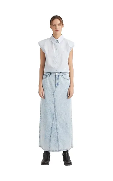 Gestuz Long Denim Skirt Pale Blue