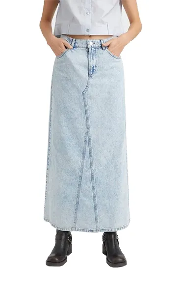 Gestuz Long Denim Skirt Pale Blue