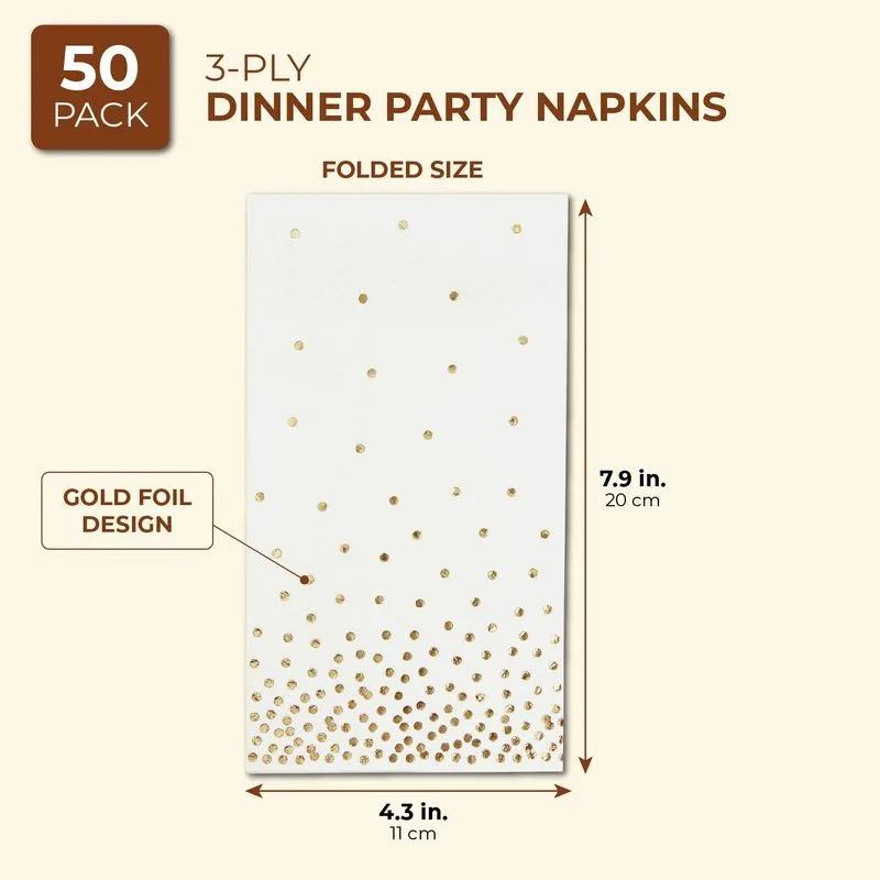 Gold Foil Polka Dot Confetti Paper Napkins for Party (4 x 8 Inches, 50 Pack)