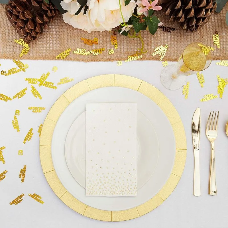 Gold Foil Polka Dot Confetti Paper Napkins for Party (4 x 8 Inches, 50 Pack)